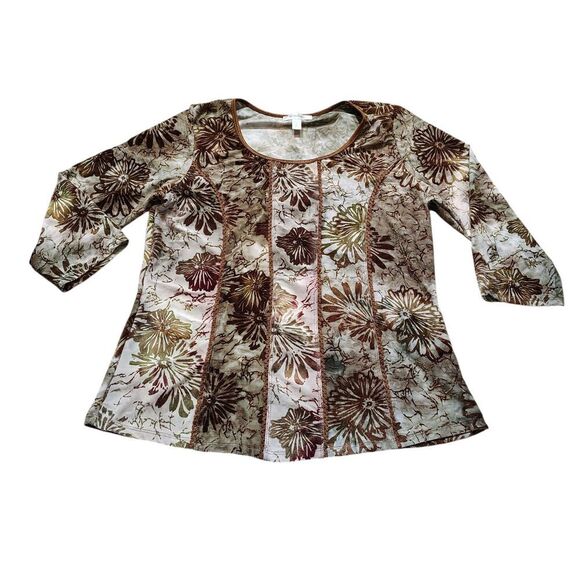 dressbarn Tops - Womens Boho Floral Velvet Top Size L Earthy Brown Cottagecore Festival Hippie
